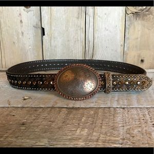 Nocona Hair-on Rhinestone and Studded Belt Size L